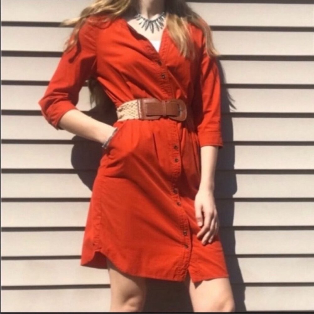 Anthro Maeve 'Anaheim' Red Orange Corduroy Shirt Dress, sz4